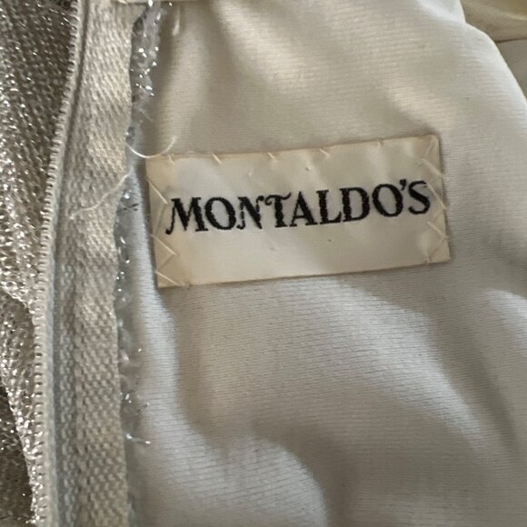 Vintage Montaldos Dress 1960s Metallic Silver Maxi Dress W/ Satin Collar Cuffs - Picture 6 of 7